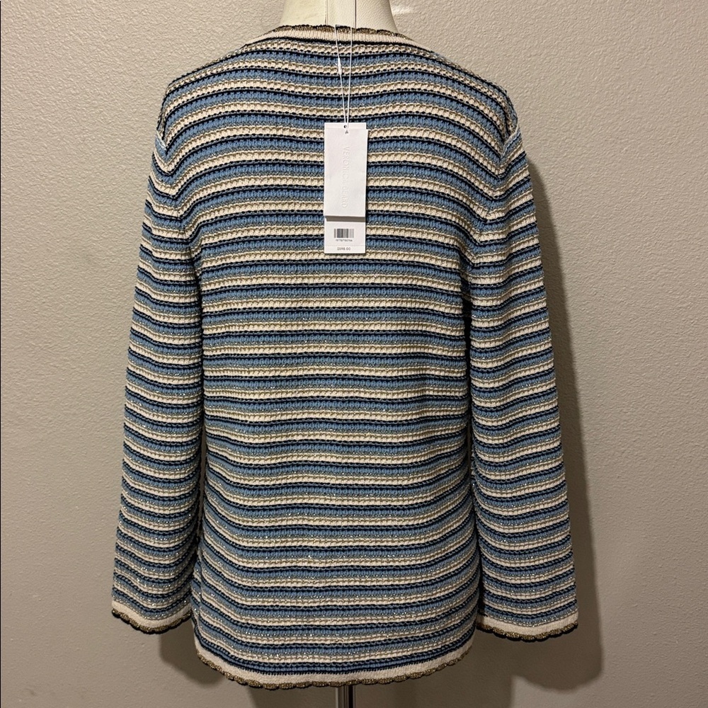 Veronica Beard Ceriani Knit in Navy Multi Metallic Scalloped Sweater Desisgner - Picture 8 of 11